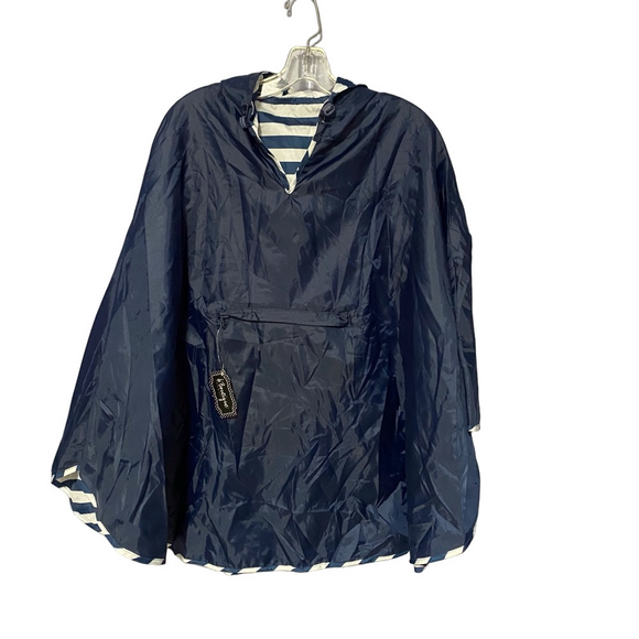 Hooded Poncho reversible one size Blue and stripes - Picture 1 of 12